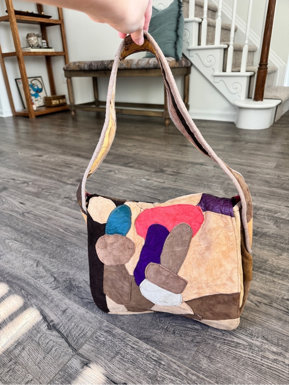 True Vintage Multi-Color Patchwork Suede Leather Shoulder Bag